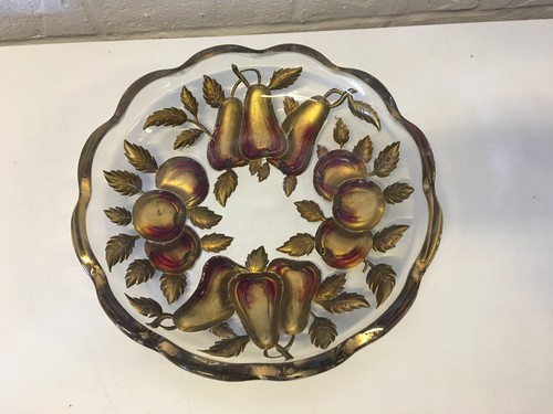 Vintage Northwood Clear & Carnival Glass Bowl w/ Fruit or Vegetable Decoration