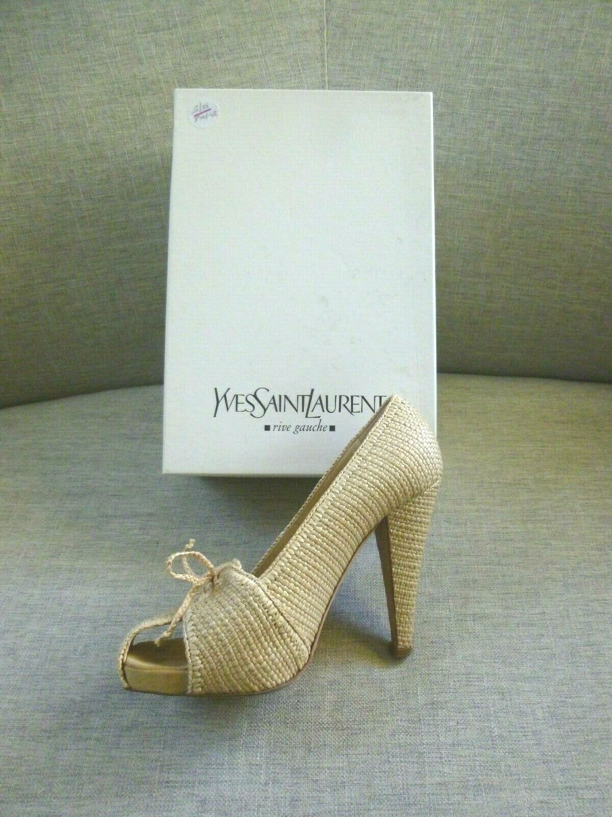 Yves Saint Laurent décolleté con fiocco in rafia crema taglia 39 1 2 (US 10)