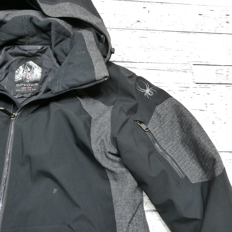 Spyder Gore Jacket Womens Size 8 Black Infinium Hooded Ski Coat Waterproof - Image 3 of 4