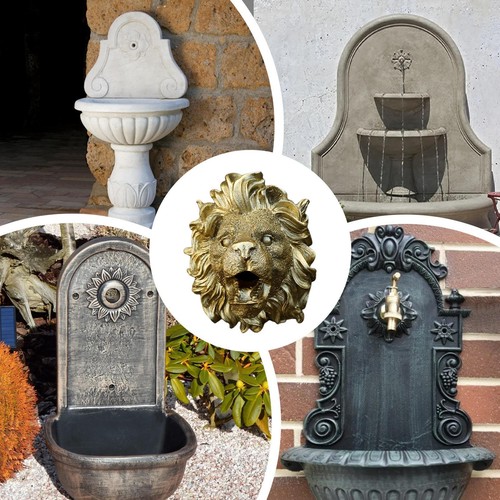 Lion Bird Bath Water Pump Feature Fountain Antique Green Wall Mounted Pond - Picture 5 of 13
