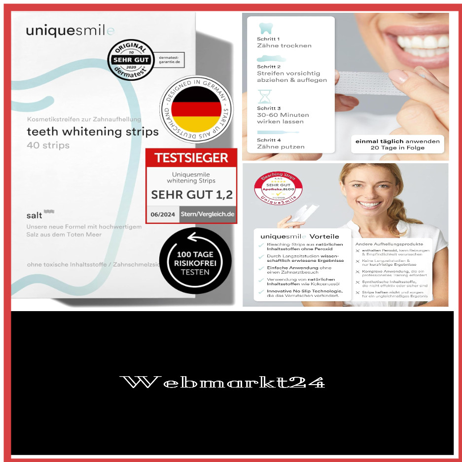 Uniquesmile Zahnaufhellung Whitening Strips - Testsieger 2024 - 100 Tage risi...