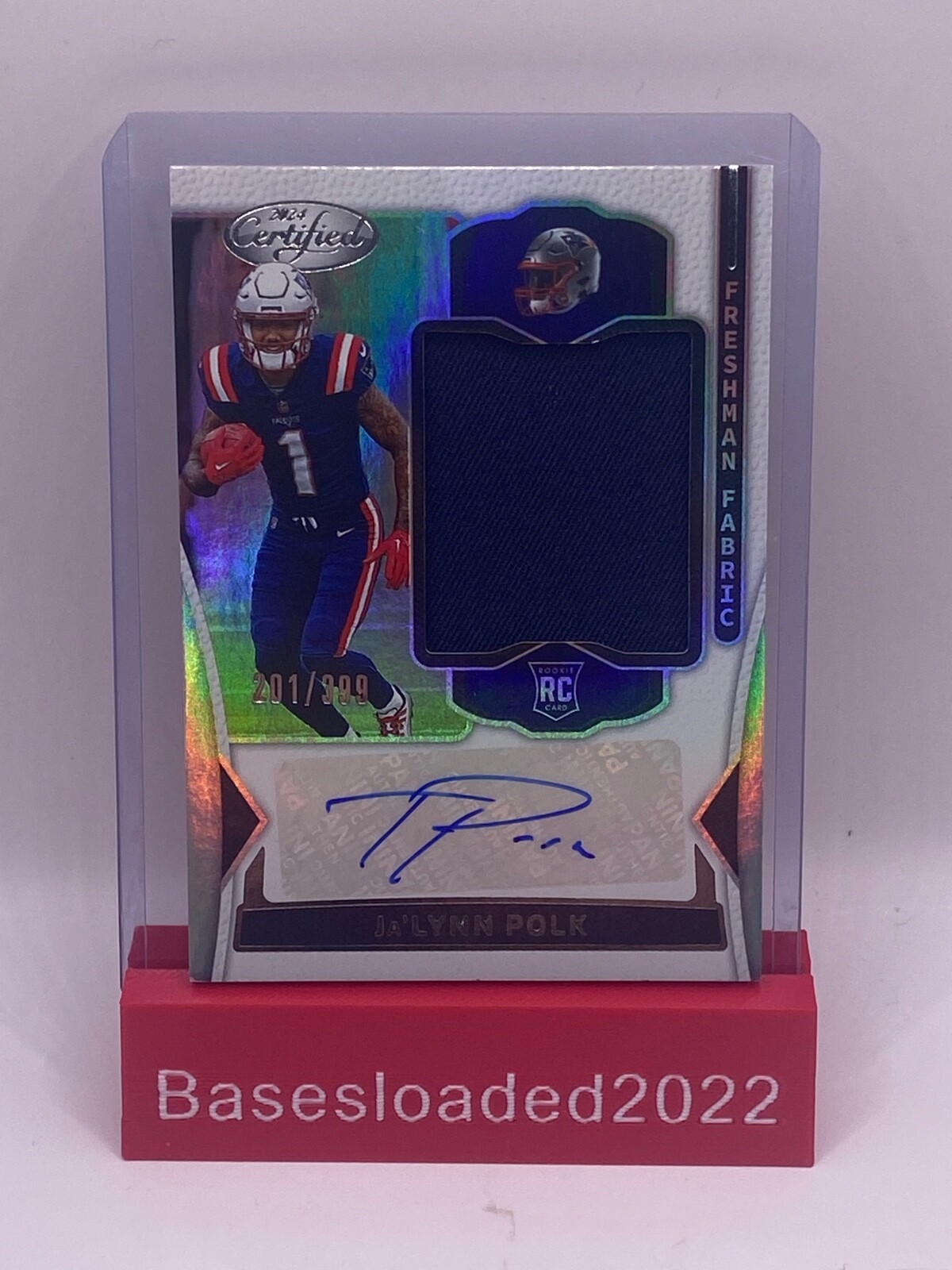 Ja'Lynn Polk 2024 Certified FRESHMAN FABRIC Rookie AUTO 201/399 RC NE Patriots
