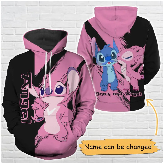 Stitch And Angel Pareja ROSA 3D SUDADERA CON CAPUCHA REGALO DE HALLOWEEN REGALO DE NAVIDAD MEJOR PRECIO