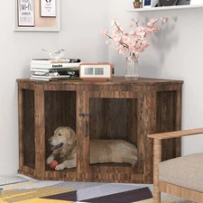 52" Corner Dog Crate Large Pet Kennel Wood TV Stand End Table Dog Cage Furniture