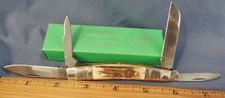 Cuchillo de congreso C. BERTRAM SOLINGEN ALEMANIA 4 HOJAS LARGO TIRÓN CIERVO 3 3/4" SIN USAR, EN CAJA