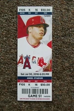 ANGELS VS RED SOX 7/30/2016 FULL TICKET ~ ALBERT PUJOLS 447-FT/CAREER HR #580