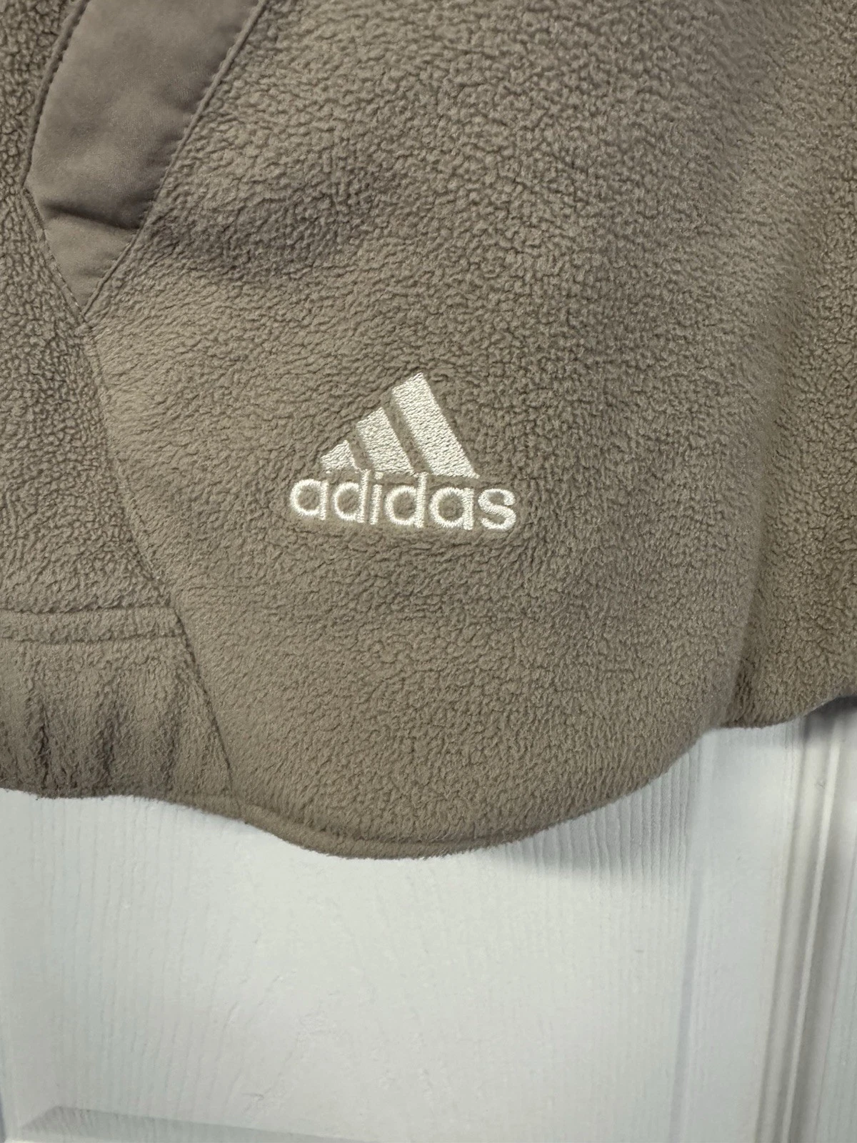 adidas Men's Beige Fleece Vest Full Zip Pockets Stand-Up Collar Size L AWV002 image 2