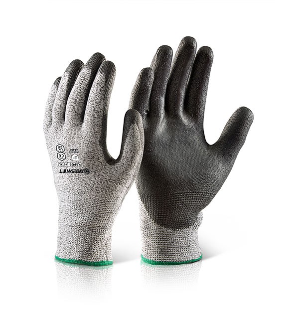 Beeswift Pu Coated Cut Level 5 Gloves Black Size XL