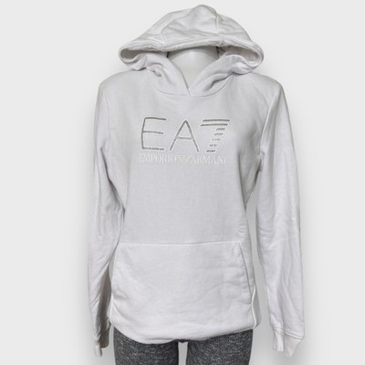 Emporio Armani EA7 White Pullover Hoodie Kangaroo 