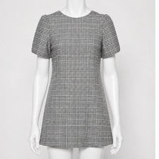 Zara Cute Gingham Plaid Shift Dress Short Sleeve Small Black and White Small