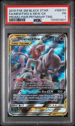 PSA 1  2019 POKEMON SM BLACK STAR PROMO #SM191 FULL ART/MEWTWO & MEW GX