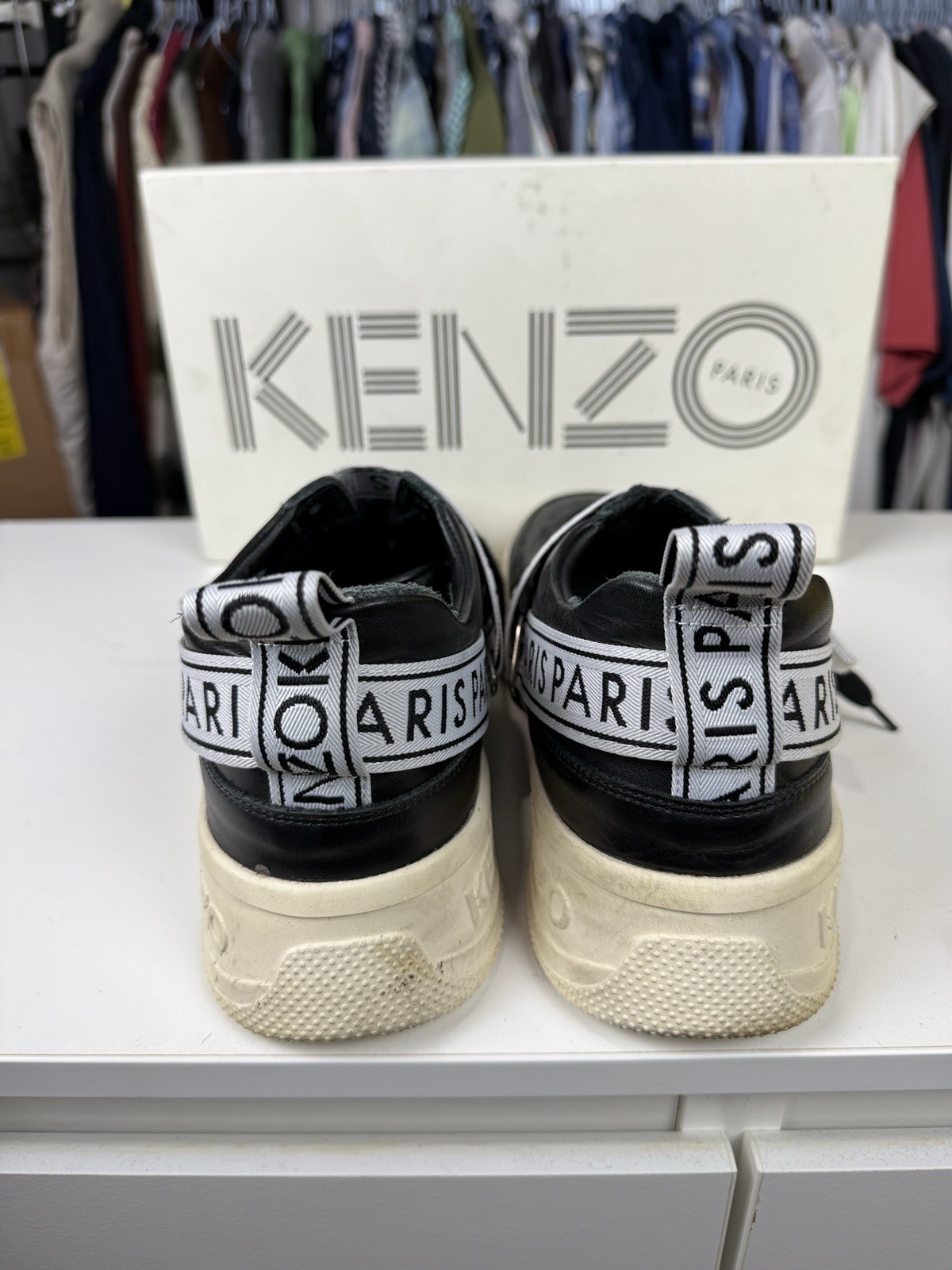 Kenzo M685 Calvin Black Leather Sneakers Logo Cross Strap - UK9 EU43 Boxed image 8