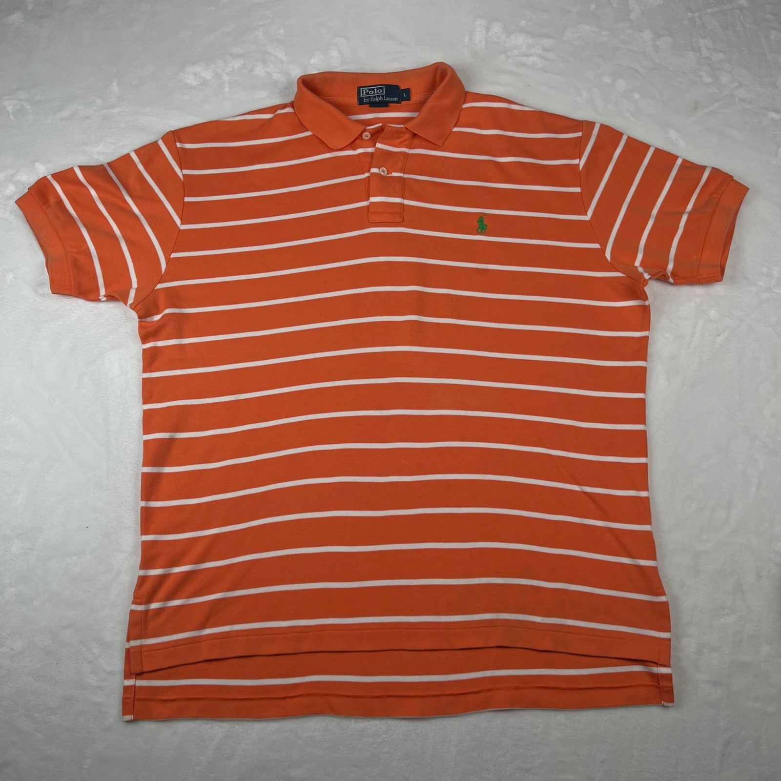 90’s Vintage Polo Ralph Lauren Mens (L) Orange White Striped Chunky Cotton