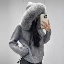 Knitwear Cardigan Women Spring Fashion Knitted Jacket Autumn Hooded Real