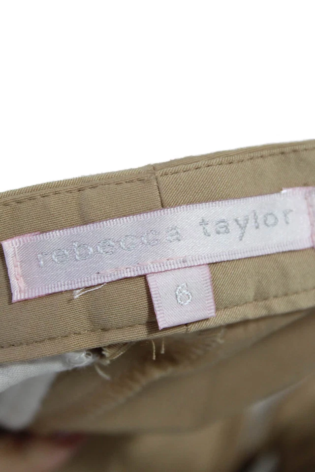 Pantalones rectos plisados de tiro medio con cremallera marrón talla 6 Rebecca Taylor para mujer Foto 4 de 4