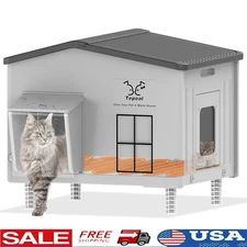 Heated Outdoor Cat House Insulated Weatherproof Shelter W/ Escape Door New