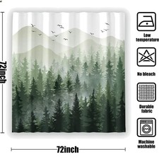 Misty Forest Shower Curtain Nature Mountain Pine Tree Woodland Shower Curtain...