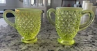 Fenton Topaz Vaseline Opalescent Hobnail Miniature Sugar and Creamer. No Damage.