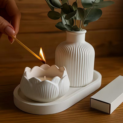 Handmade Tablett Vase Kerzenglas Tischdeko Deko Set Geschenkidee