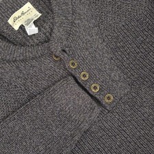 Vintage Eddie Bauer Sweater Mens Large Gray Henley Knit Pullover Made USA 90s