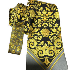 VERSACE Medusa Silk Necktie Black Gold 3.7in Men's Fashion Present from JAPAN