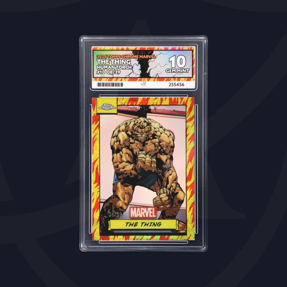 2024 Topps Chrome Marvel The Thing /39 Human Torch Refractor ACE 10 custom Label - Image 2 of 4