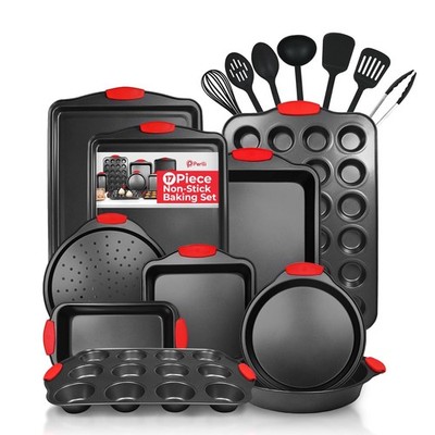 Non-Stick 17-Piece Baking Pan Set, BPA-Free Carbon Steel Bakeware Set with Si...