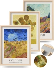 HesenDot Van Gogh Wall Art Set of 3, 12x16 Framed Canvas Prints Vintage
