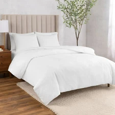 WelHome Cotton Linen Relaxed Duvet Cover, 3-piece Set - White - Size Full/Queen