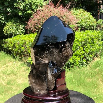 3100g Natural tea black crystal pillar mineral specimen restores spiritual +Base