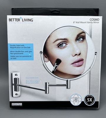 Better Living COSMO 8  Wall Mount Vanity Mirror Chrome NEW Magnifying Extendable