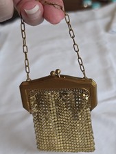 Vintage Whiting Davis Gold Tone Metal Mesh Coin Purse Kiss Lock Art Deco USA