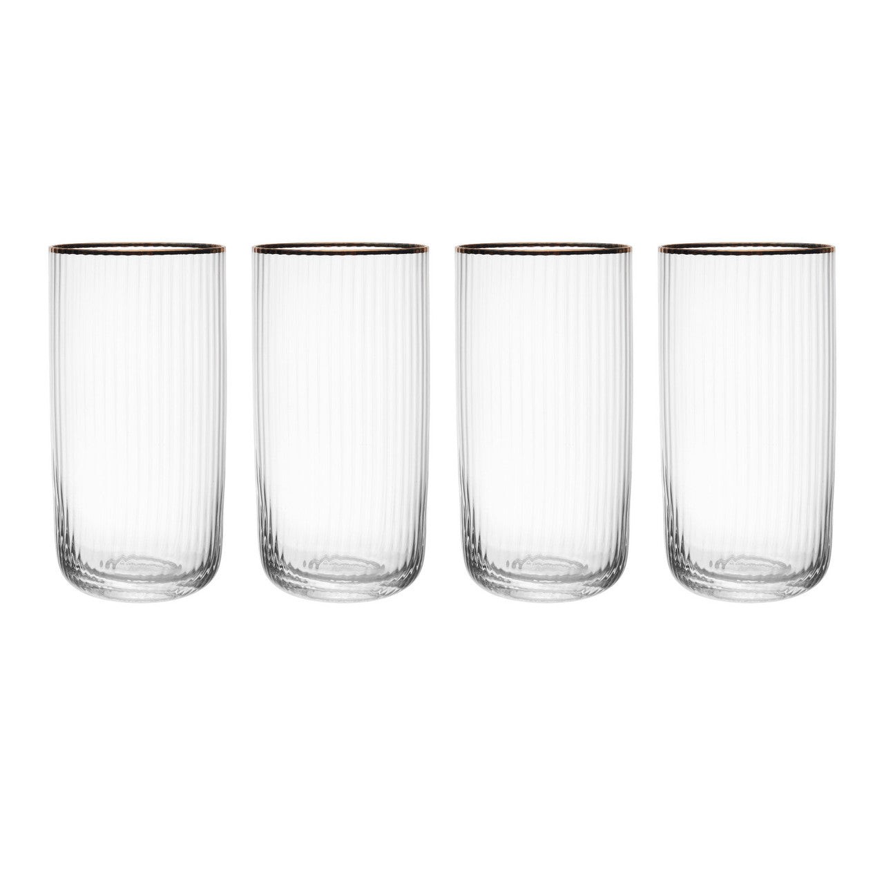 Mikasa Light/Gold Sorrento Ridged Crystal Highball Glasses, Set Of 4, 510Ml - Clear - Crystal Glass - High Ball Glasses - Image 2