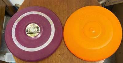 Lot (2) 1966 Wham-O Original Frisbee Orange & Purple Sports Pro Model