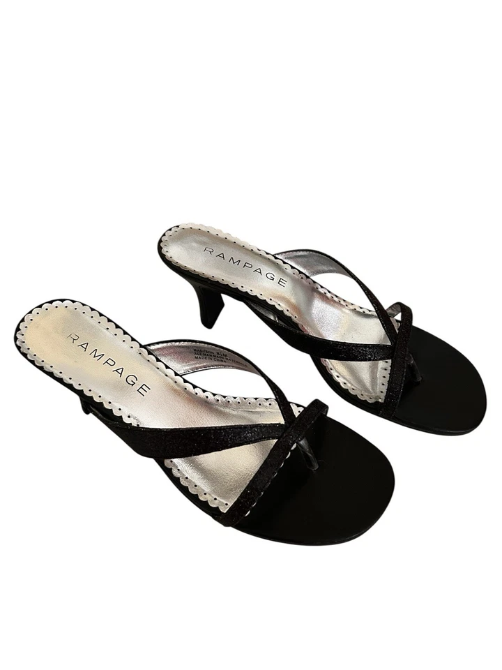 Винтажные женские сандалии на каблуке Y2K Rampage Madyson черные блестящие стринги 8,5 M - Изображение 4 из 4