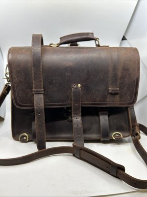 Kattee Men's Leather Messenger Laptop Shoulder Bag Briefcase Brown  LIGHTLY USED
