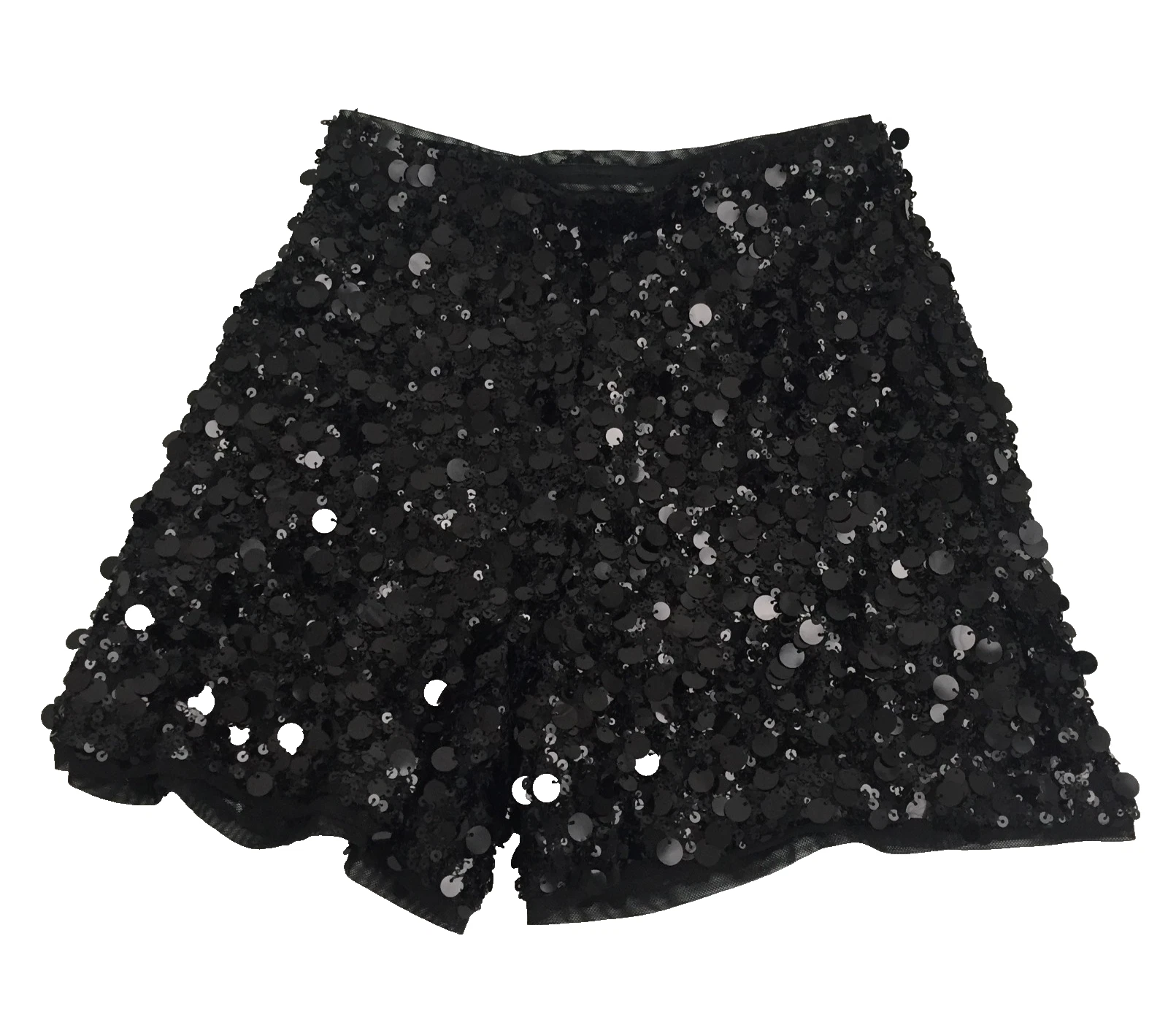 M&S Women's High Waisted Shorts Black Sequin Elasticated Waist Lined New