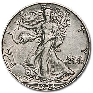 1934-S Walking Liberty Half Dollar AU Details (Cleaned)