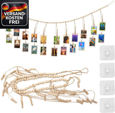 Fotoseil mit Holzklammern 150cm DIY Wanddeko für Fotos & Postkarten