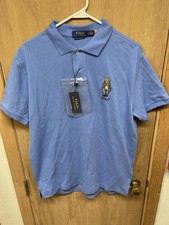 Polo Ralph Lauren Men's Blue Polo Bear Graphic Custom Slim Fit Polo Shirt L/G