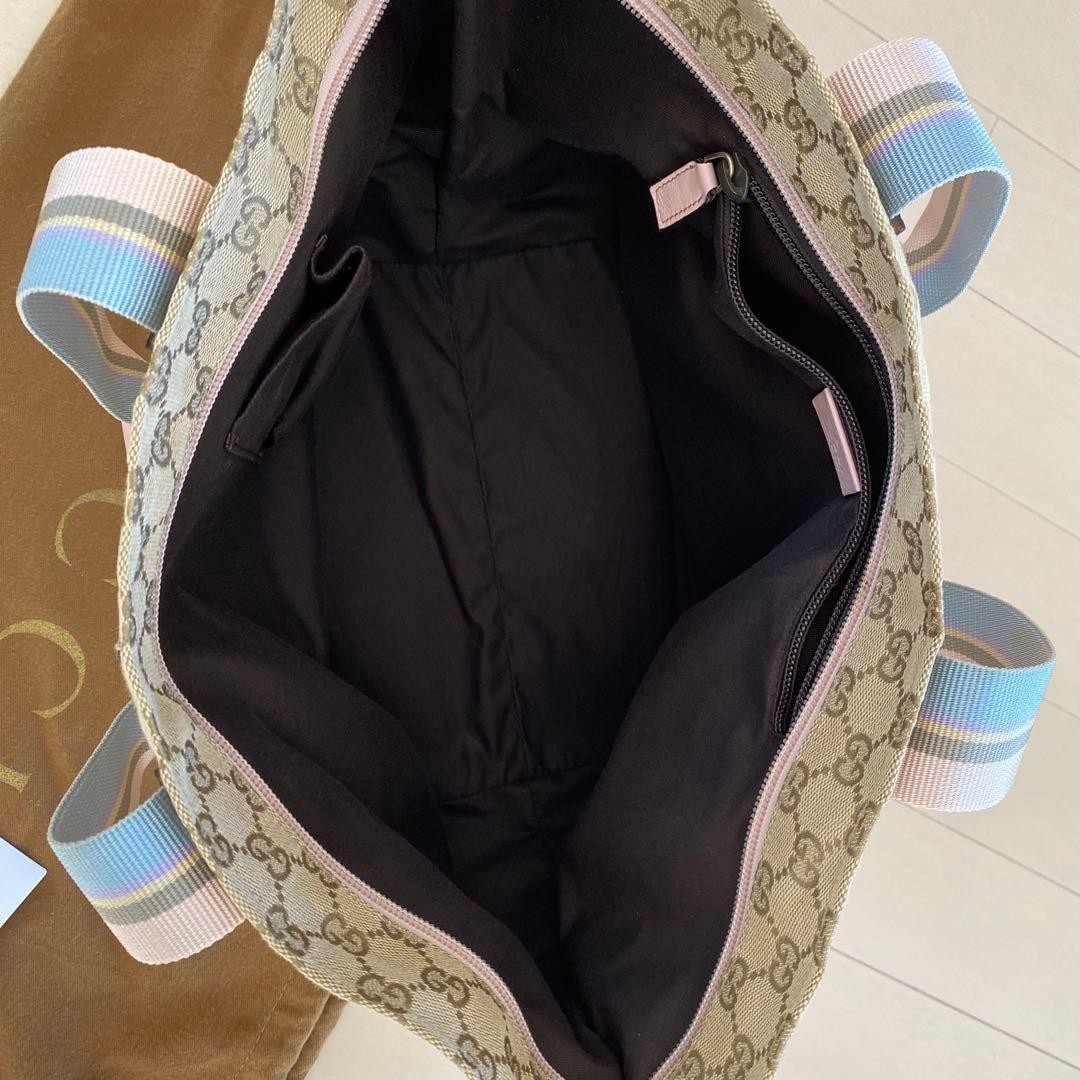 GUCCI Tote Bag Print Logo Women Leather Damaged Slightly Used Authentic thumbnail 6