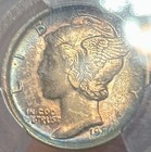 1920 Mercury Dime RAINBOW RIM TONED Silver LOOKS Full bands Unc AU ++ PCGS AU58 — photo 3