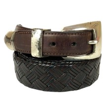 Onyx by Brighton Mens Belt Size 36 Brown Black Basketweave Woven Leather Casual