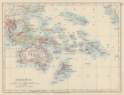 KOLONIAL OZEANIEN PAZIFIK Britisch Niederländisch Spanisch Französisch Deutsch Portugiesisch 1910 Karte