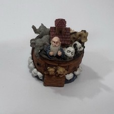 Vintage Noah's Ark Miniature Decoration Trinket Box 2.5x2 In Figurine