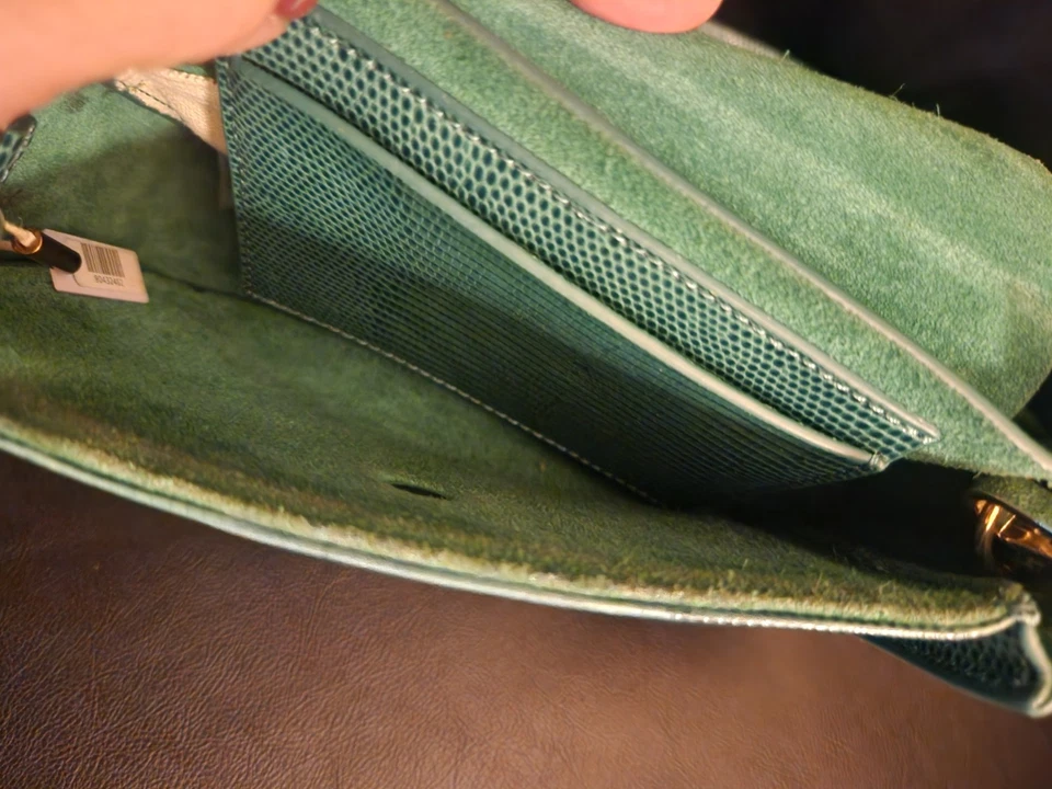 Bolso Bandolera de Hombro LOEFFLER RANDALL Lagarto Verde Cuero Repujado Cartera  Foto 4 de 4