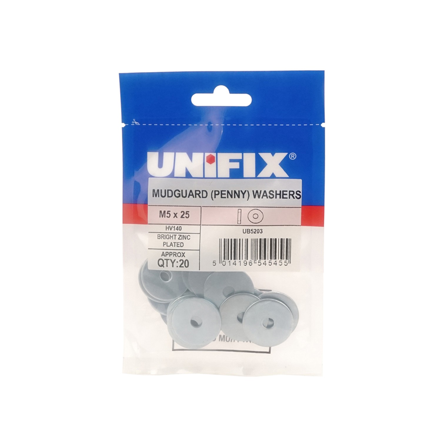Unifix Mudguard (Penny) Washers HV140 BZP M6 x 25 x 1.5 - Box of 100