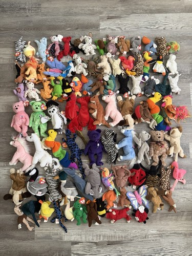 Lot of 90 TY Beanie Babies Vintage Plush Animals Bears Birds w/ Tags Mixed