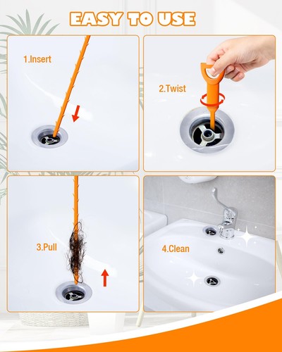 25 Inch Sink Snake Drain Clog Remover Tool,6 Pack Drain Cleaner Hair Clog Rem... - Picture 4 of 7