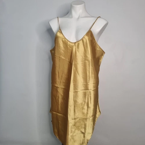 UNDERCOVER Camicia da notte vintage sottocoperta sexy oro camicia da notte con spalline slip raso USA taglia L